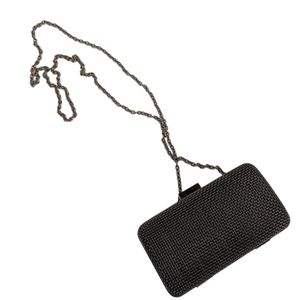 Bebe Gunmetal Gray Hard Case Small Crossbody Chain Evening Bag